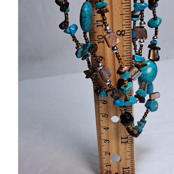 Turquoise Color and Brown Necklaces Earring Set Fashion Jewelry Cross Layers - Picture 10 of 10